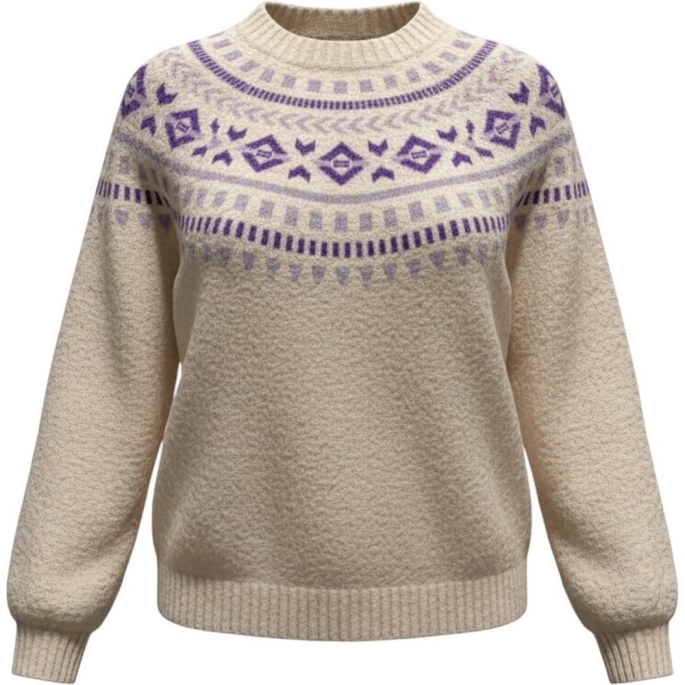 78&Sunny Women Beige Purple Fair Isle Knit Crewneck Sweater Size M